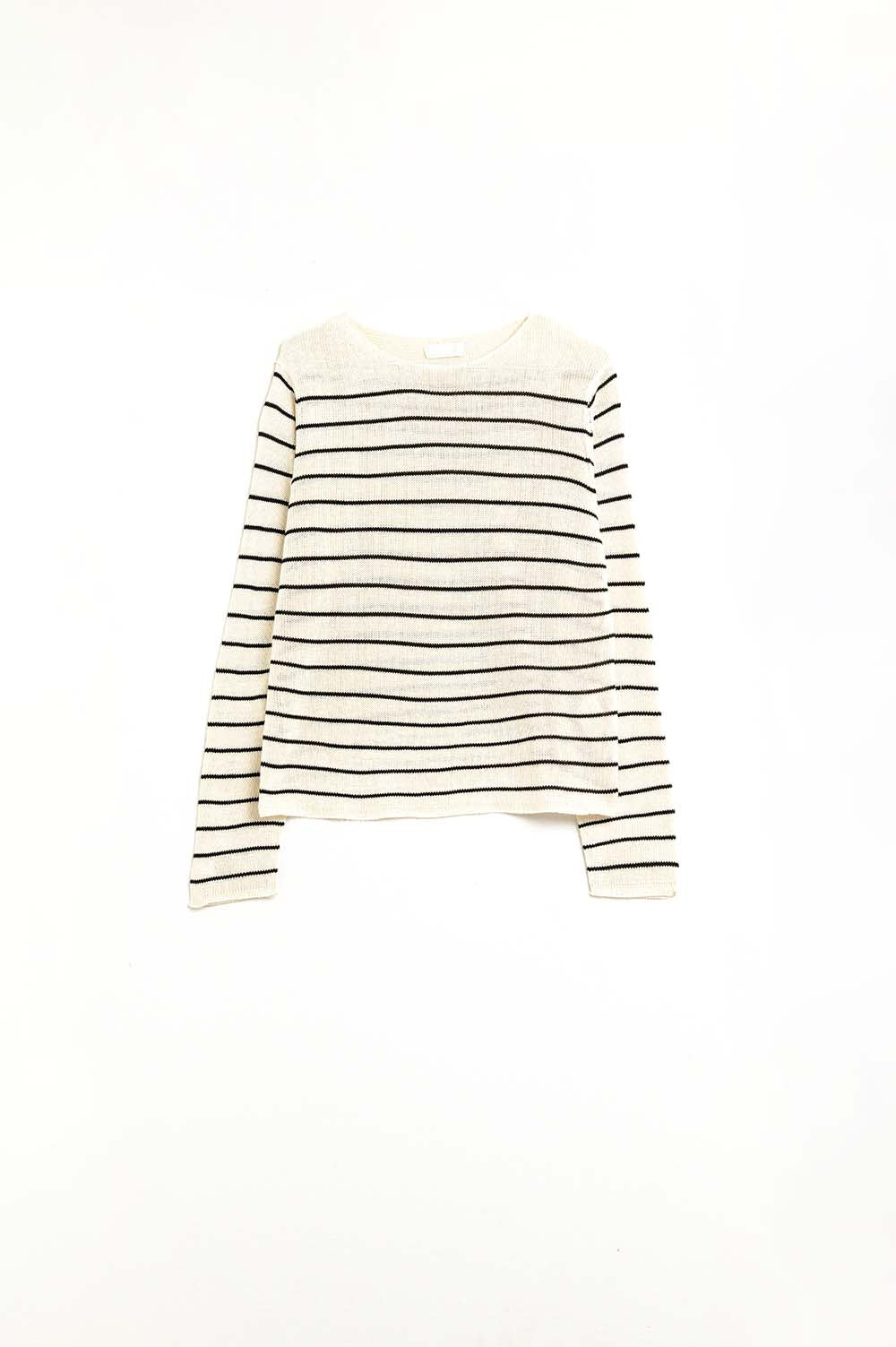 striped beige sweater made of fine knitting