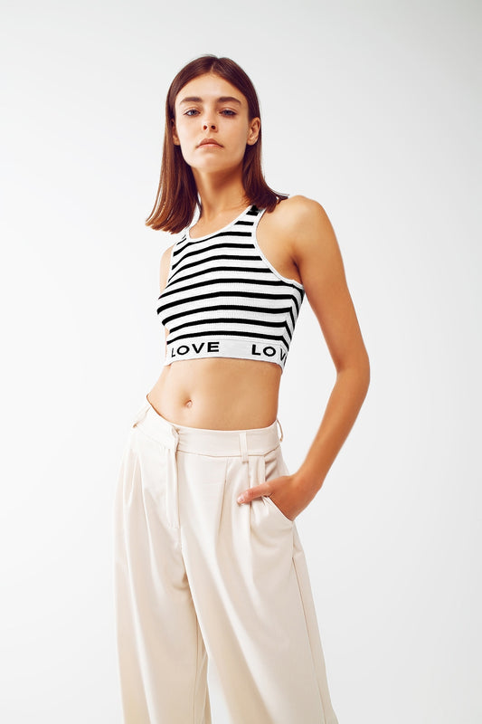 Q2 Striped Cropped Top with Love Text in White