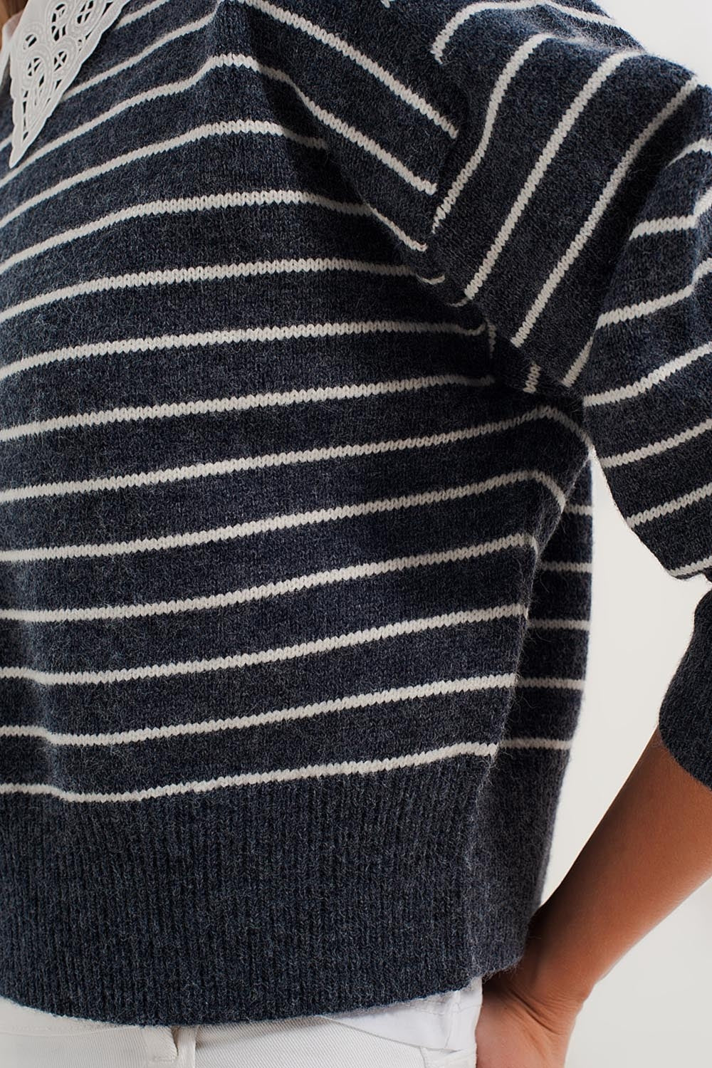 Striped knitted sweater with wrangler sleeves blue and white Q2 Sweaters BoutiqueLua