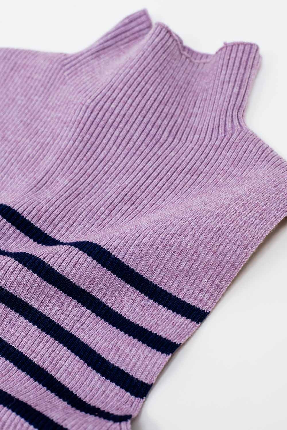 Striped Turtle Neck Tank Top In Lavander Q2 Sweaters BoutiqueLua