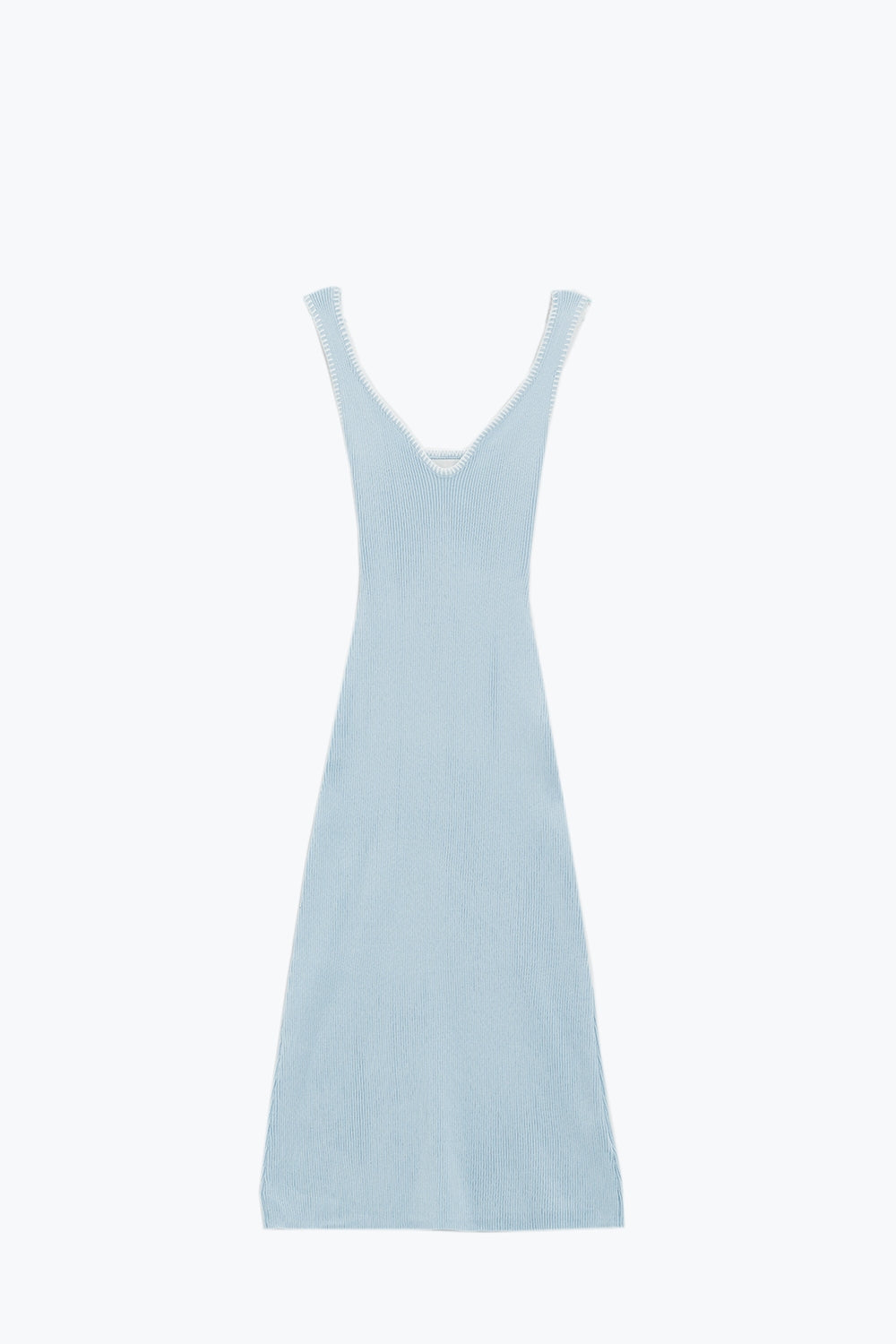 Q2 Summer Body Hugging knitted Dress in light blue With White Trim