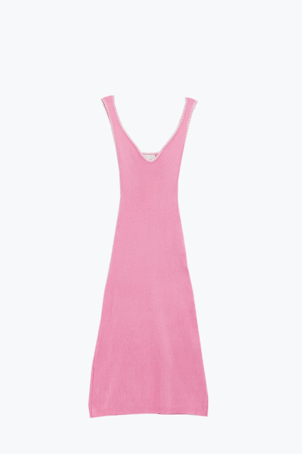 Q2 Summer Body Hugging knitted Dress in pink With White Trim