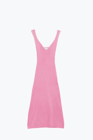 Summer Body Hugging knitted Dress in pink With White Trim