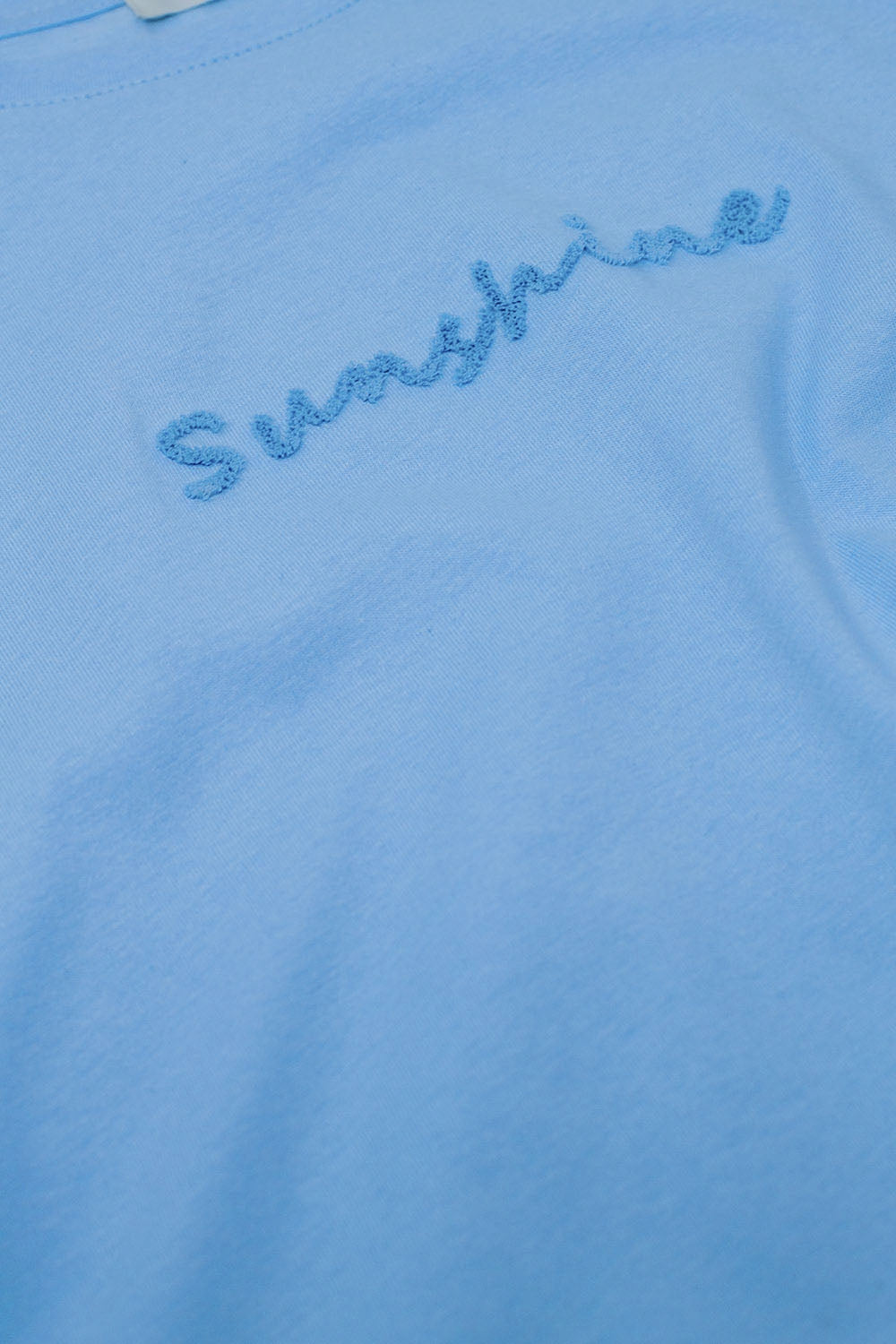 Sunshine Oversized T-shirt With Textured Text At The Front In Blue Q2 Tops BoutiqueLua