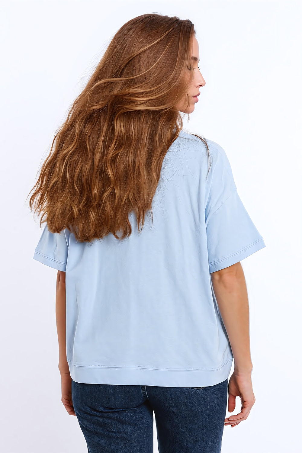 Sunshine Oversized T-shirt With Textured Text At The Front In Blue Q2 Tops BoutiqueLua