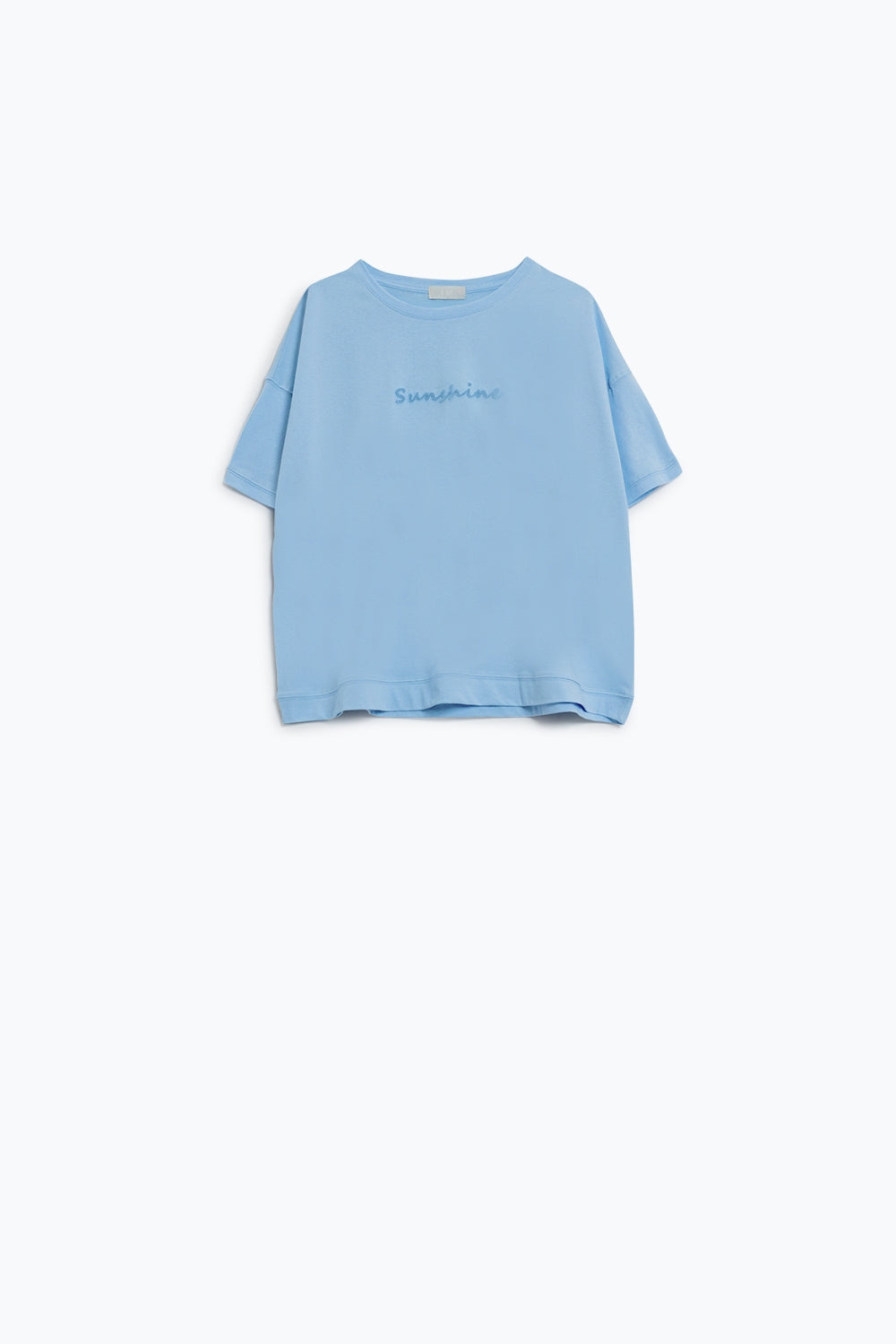 Sunshine Oversized T-shirt With Textured Text At The Front In Blue Q2 Tops BoutiqueLua