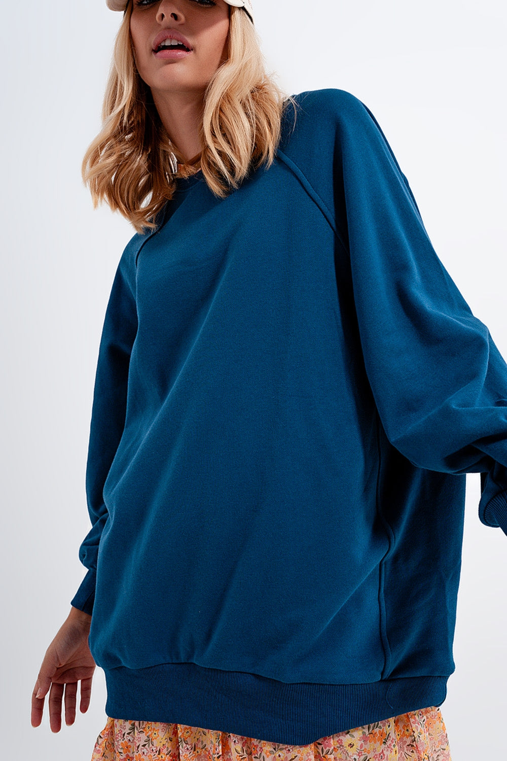 Super oversized sweatshirt with seam detail in blue Q2 Sweaters BoutiqueLua