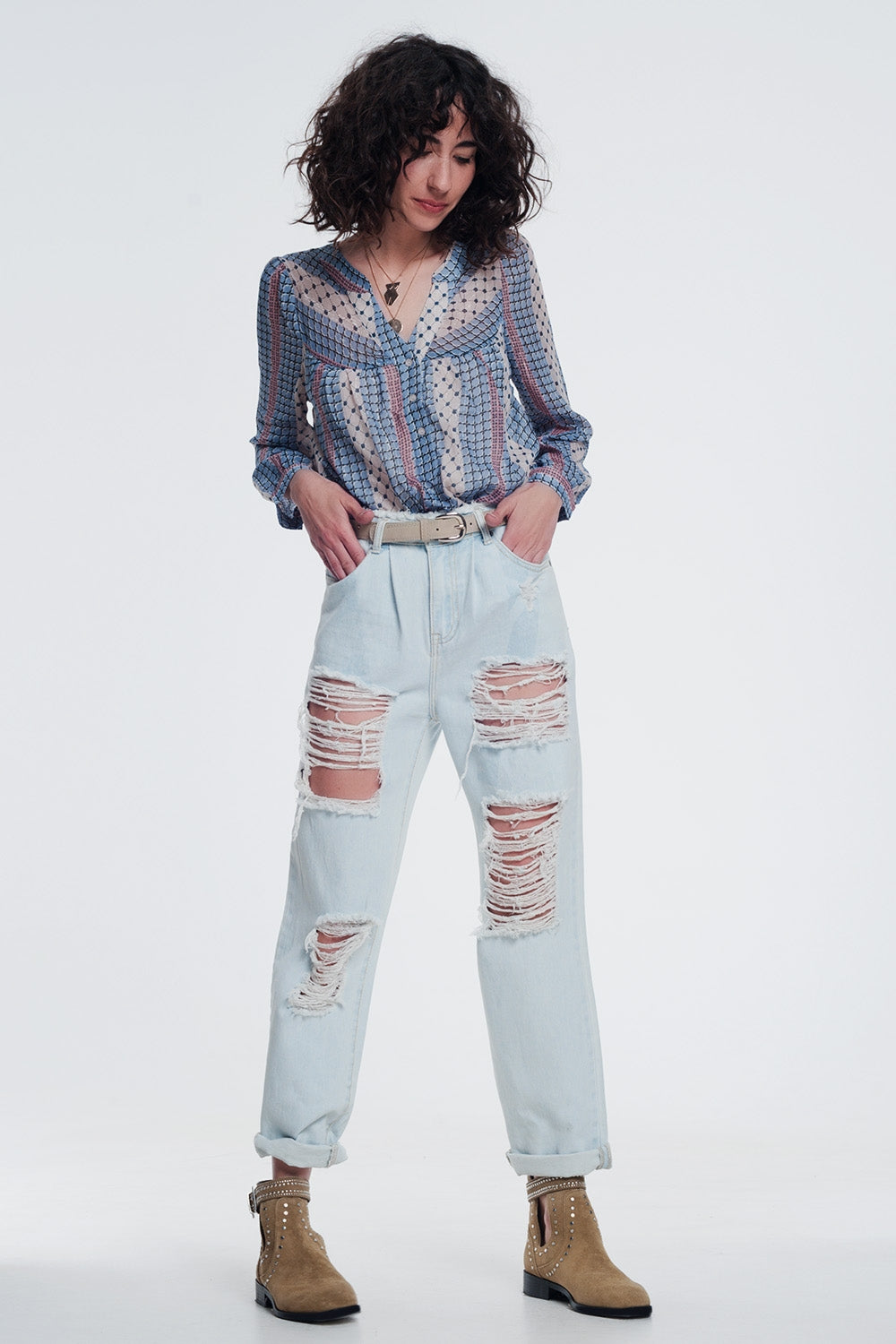 super ripped boyfriend jeans in light blue Q2 Jeans BoutiqueLua