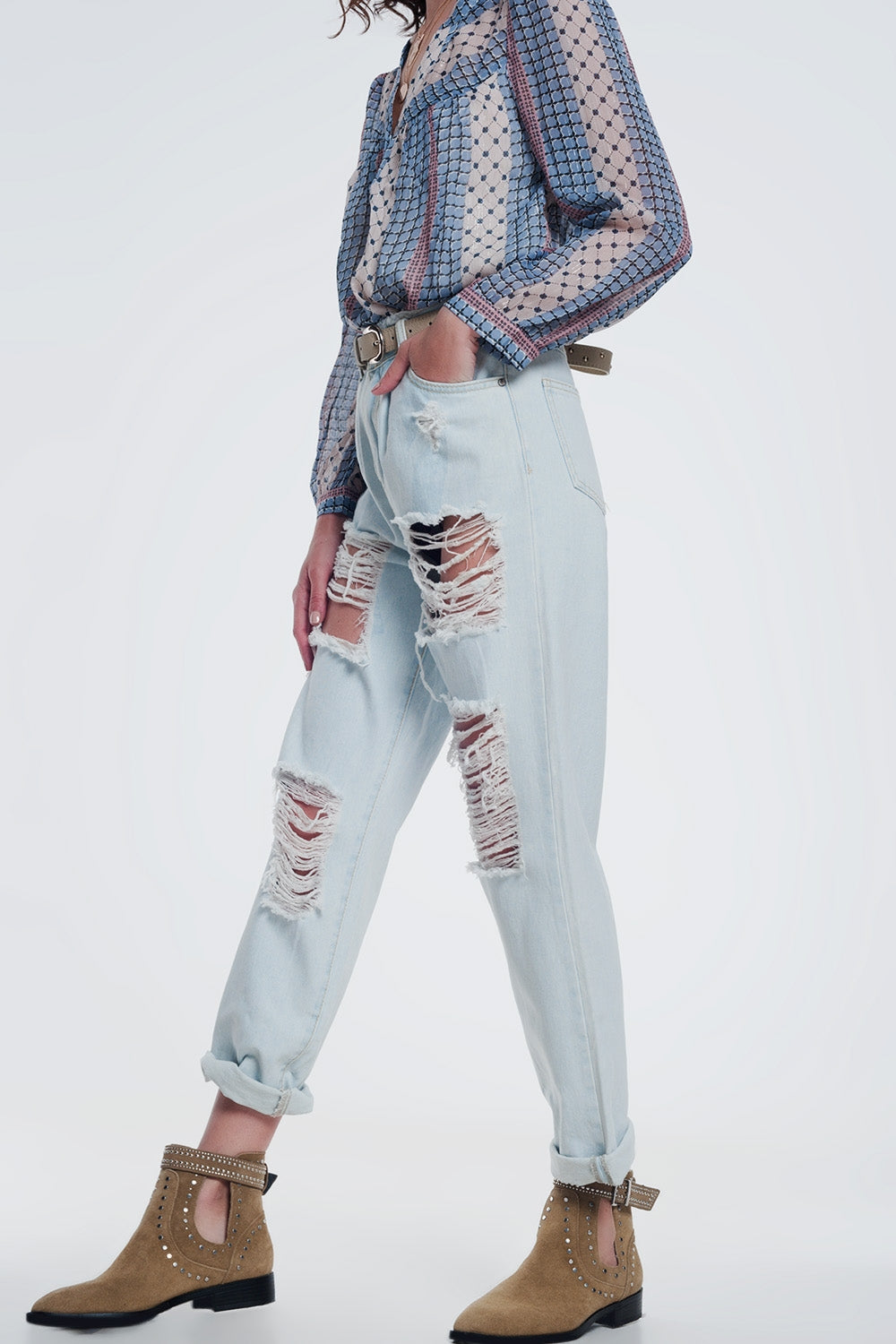 super ripped boyfriend jeans in light blue Q2 Jeans BoutiqueLua