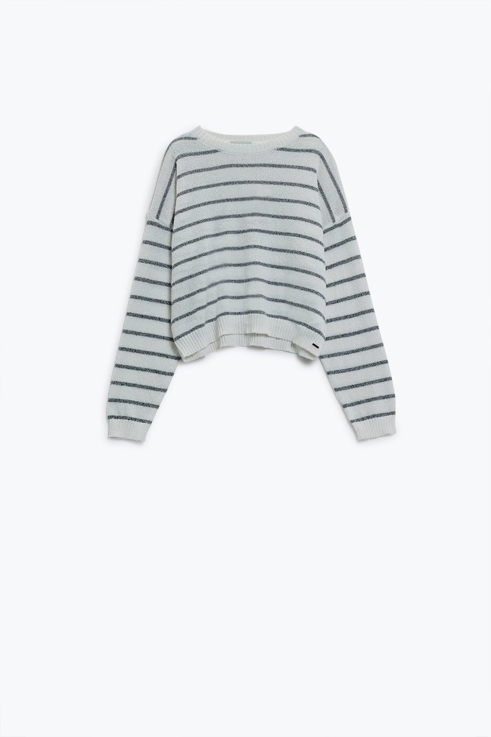 Sweater With Drop Shoulders in White with Grey Stripes Q2 Sweaters BoutiqueLua