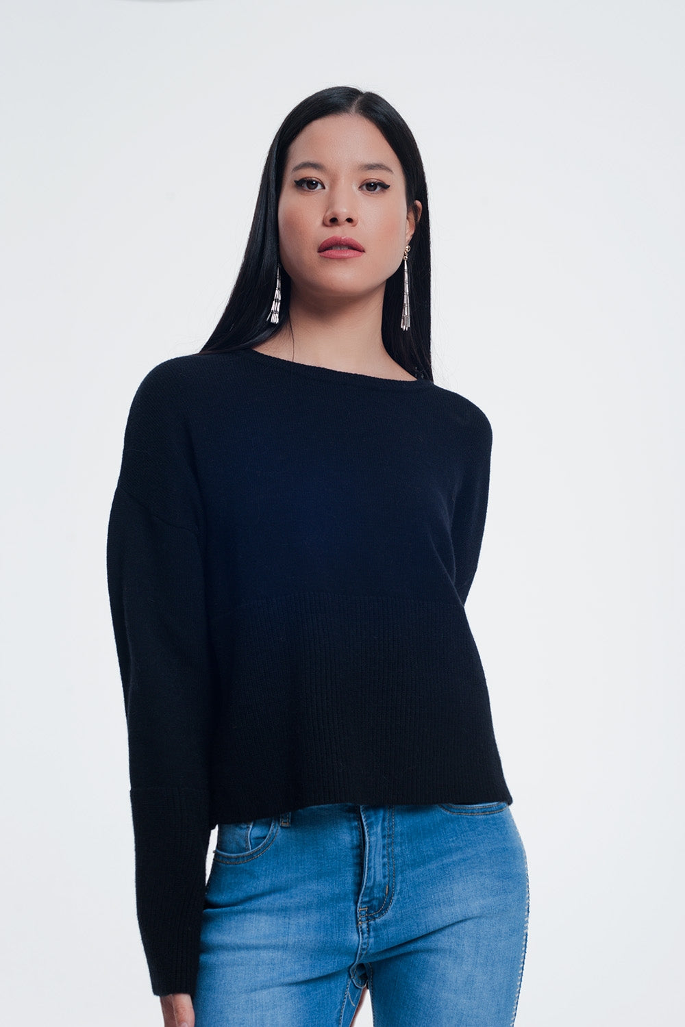 sweater with long sleeves in black Q2 Sweaters BoutiqueLua