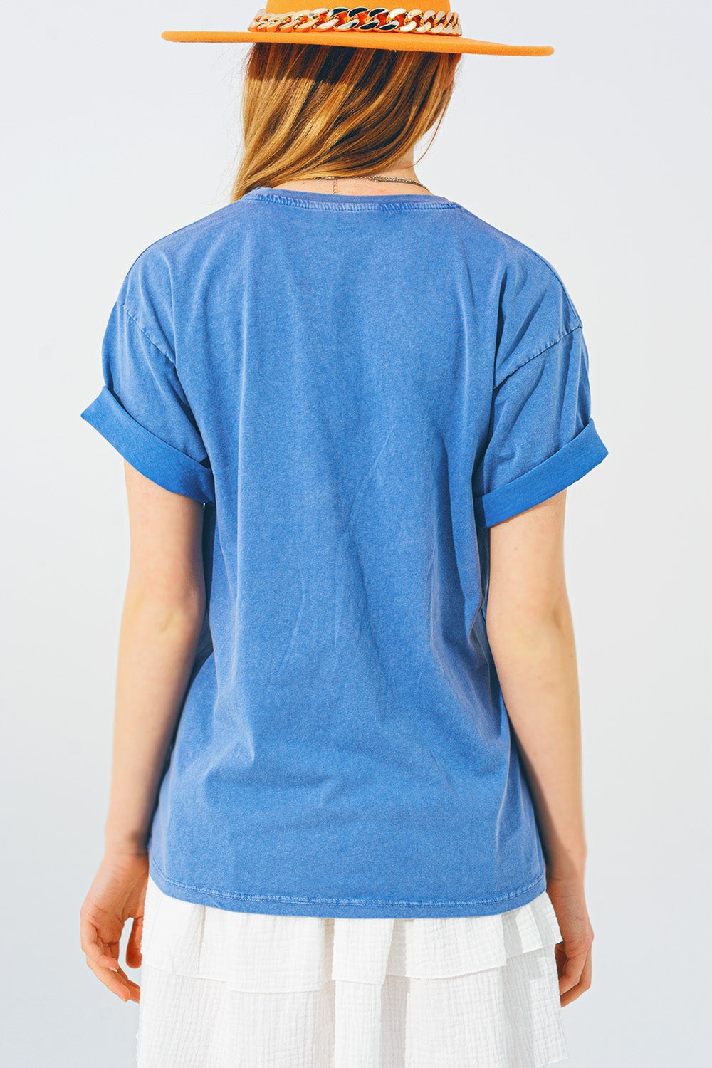 T-Shirt with Vintage 18 Text in Blue Q2 Tops BoutiqueLua