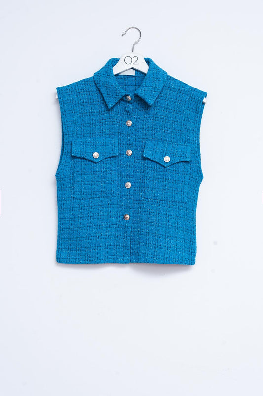 Q2 Tailored suit waistcoat in blue boucle