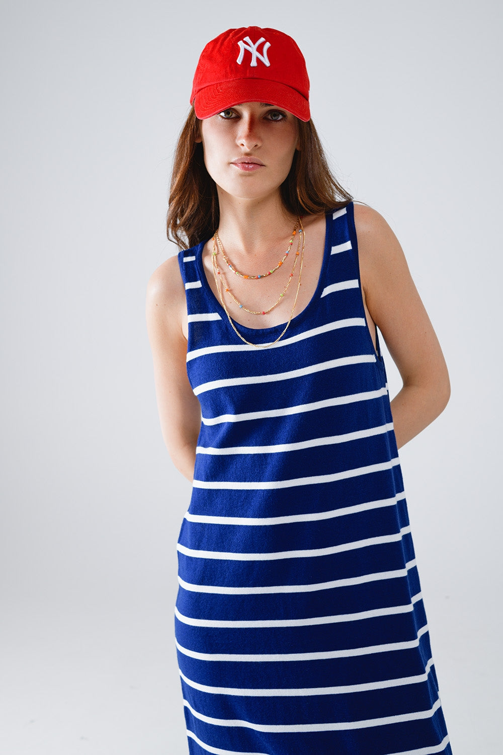 Tank maxi Dress With Scoop Neck In Navy With White Stripes Q2 Dresses BoutiqueLua