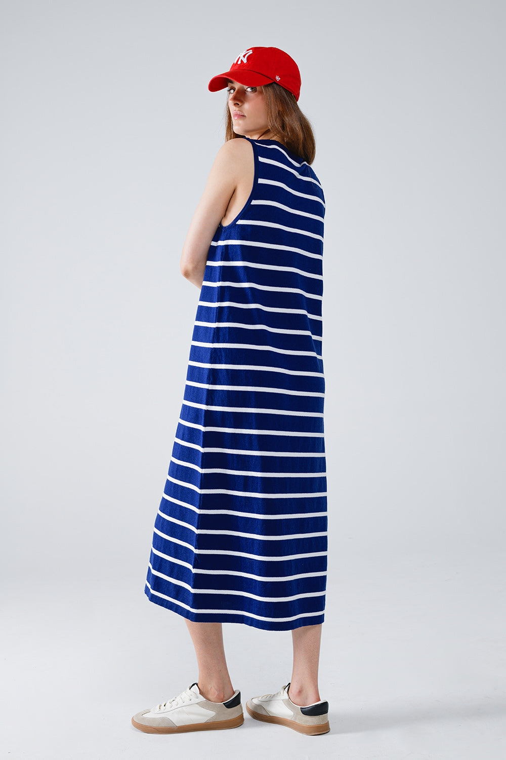 Tank maxi Dress With Scoop Neck In Navy With White Stripes Q2 Dresses BoutiqueLua