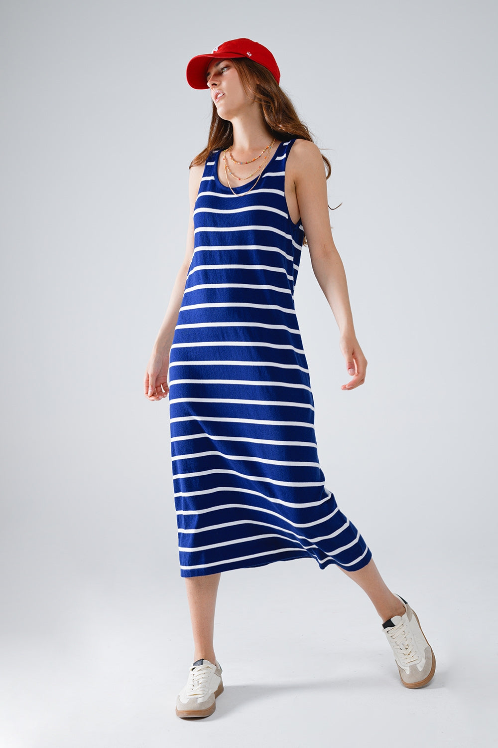 Tank maxi Dress With Scoop Neck In Navy With White Stripes Q2 Dresses BoutiqueLua