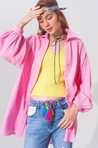 Camisa Loose Fit Texturizada em Rosa