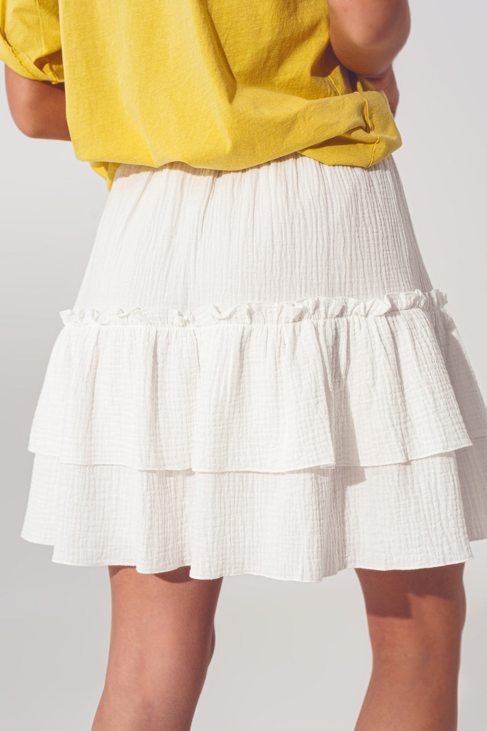 Textured Ruffle Mini Skirt in White Q2 Skirts BoutiqueLua