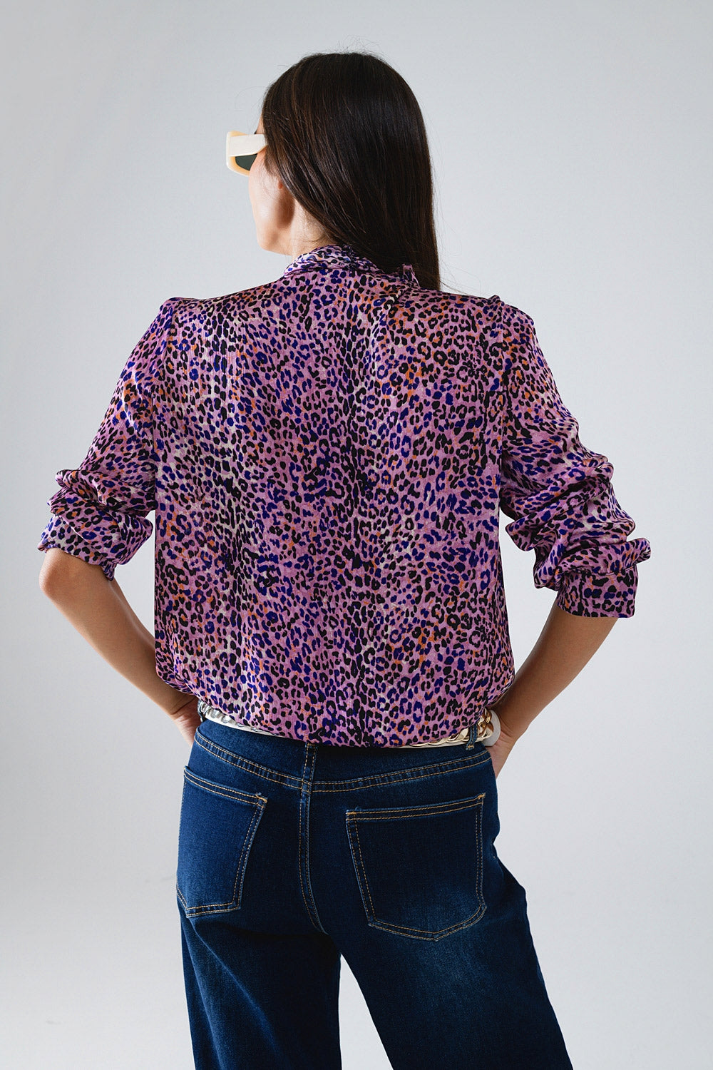 Tie At The Neck Animal Print Purple Blouse Q2 Shirts BoutiqueLua