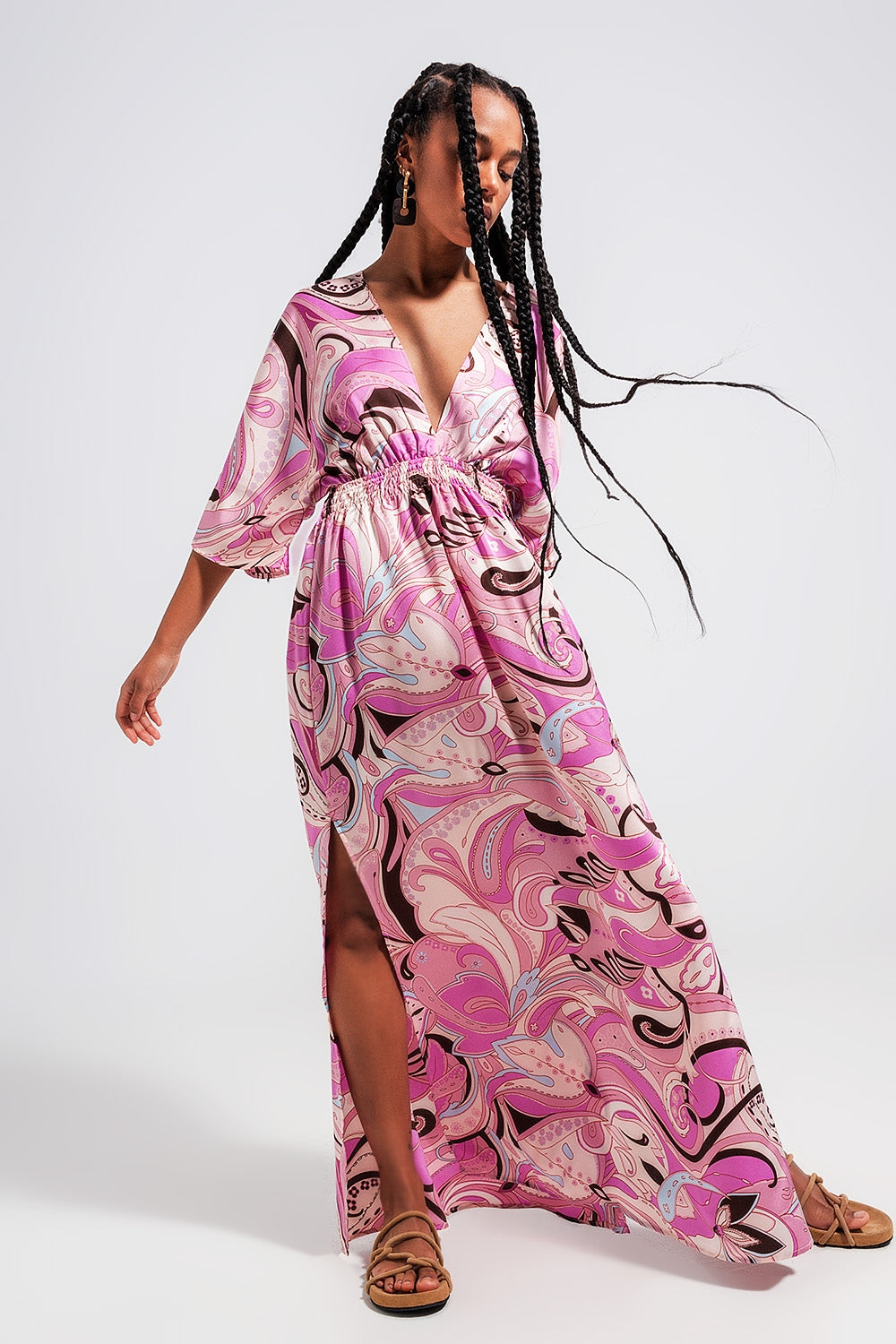 Q2 Tie back midi dress in pink