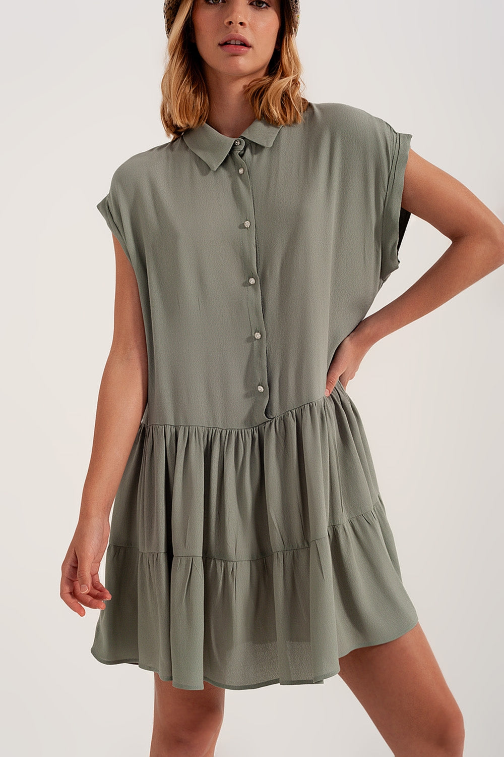 Tiered hem shirt dress in green Q2 Dresses BoutiqueLua