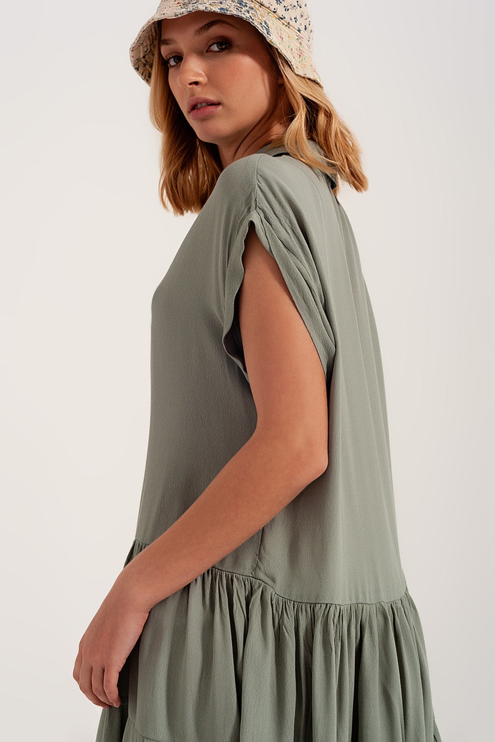 Tiered hem shirt dress in green Q2 Dresses BoutiqueLua