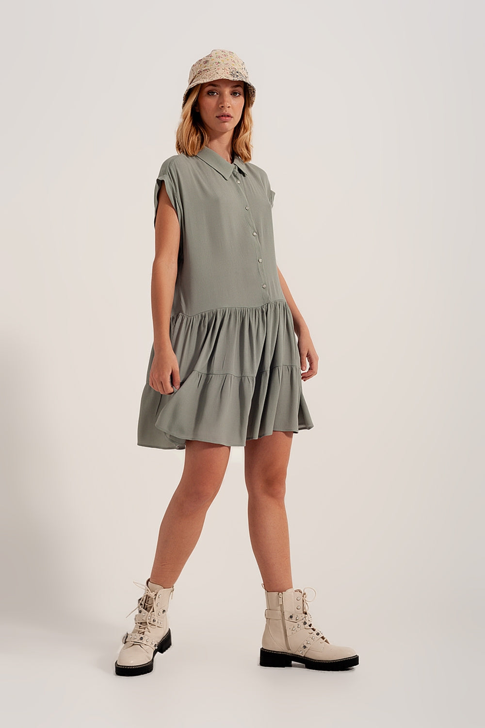 Tiered hem shirt dress in green Q2 Dresses BoutiqueLua