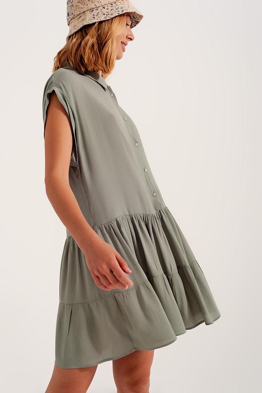 Tiered hem shirt dress in green Q2 Dresses BoutiqueLua