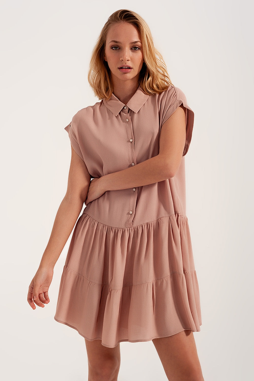 Tiered hem shirt dress in light pink Q2 Dresses BoutiqueLua