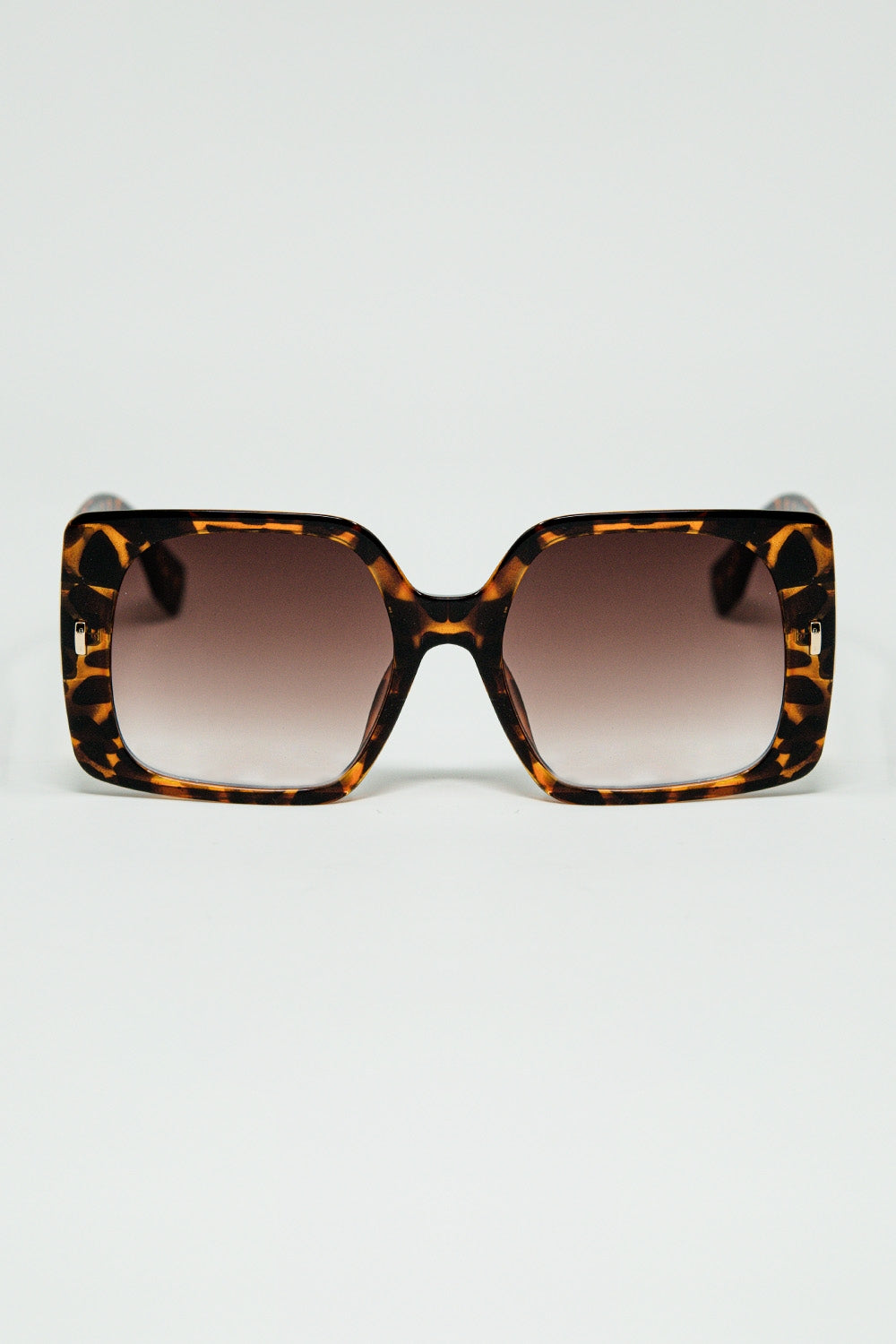 Q2 tiger print square sunglasses with gold detail on the side