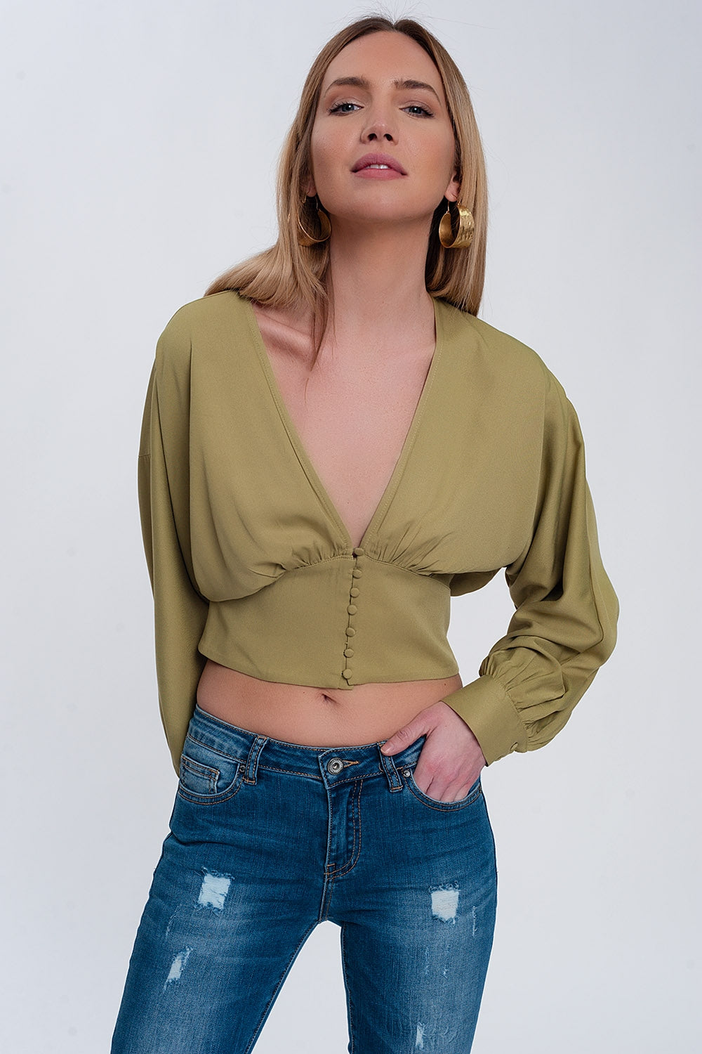 Top with puff sleeves in green Q2 Shirts BoutiqueLua