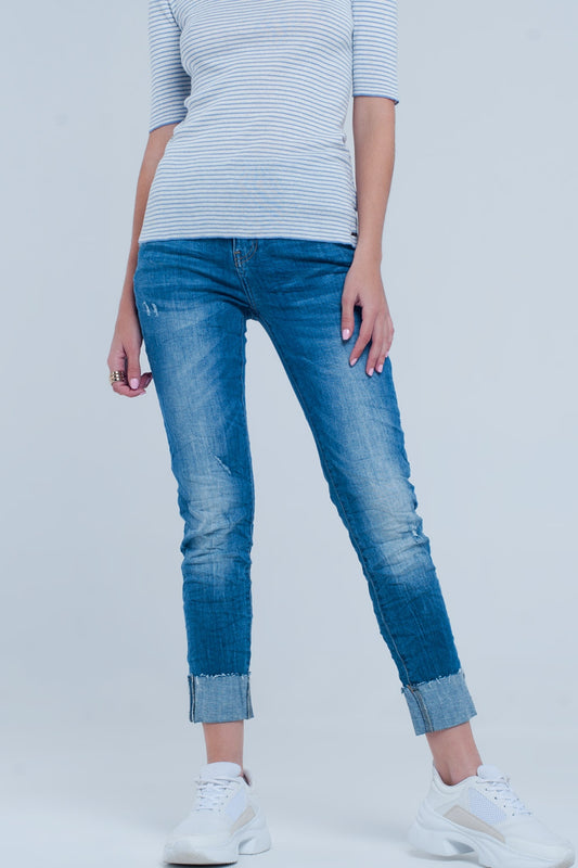 Q2 Turn Up Frayed Hem Jeans