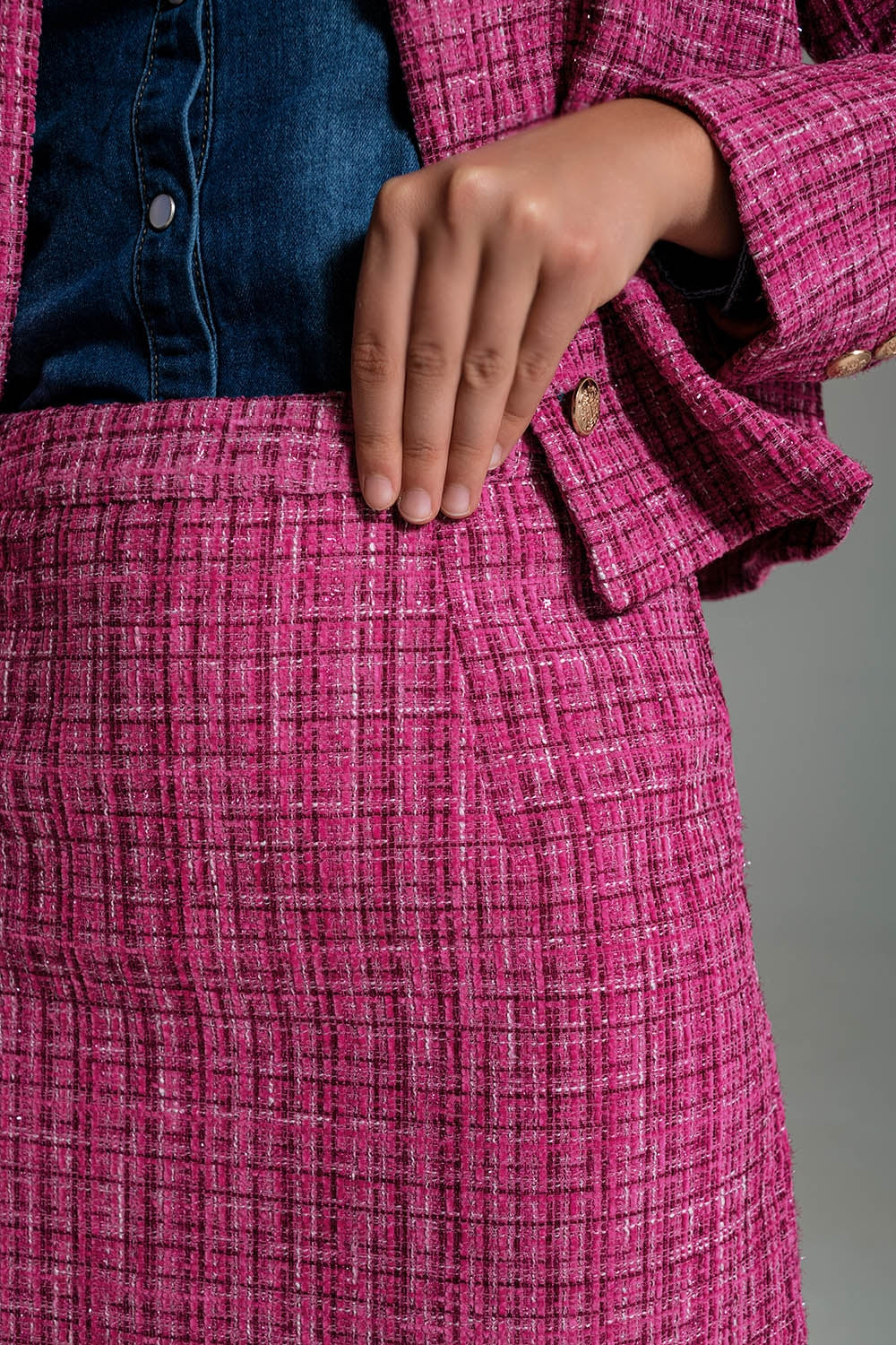 Tweed Basic Mini Skirt in Pink Q2 Skirts BoutiqueLua