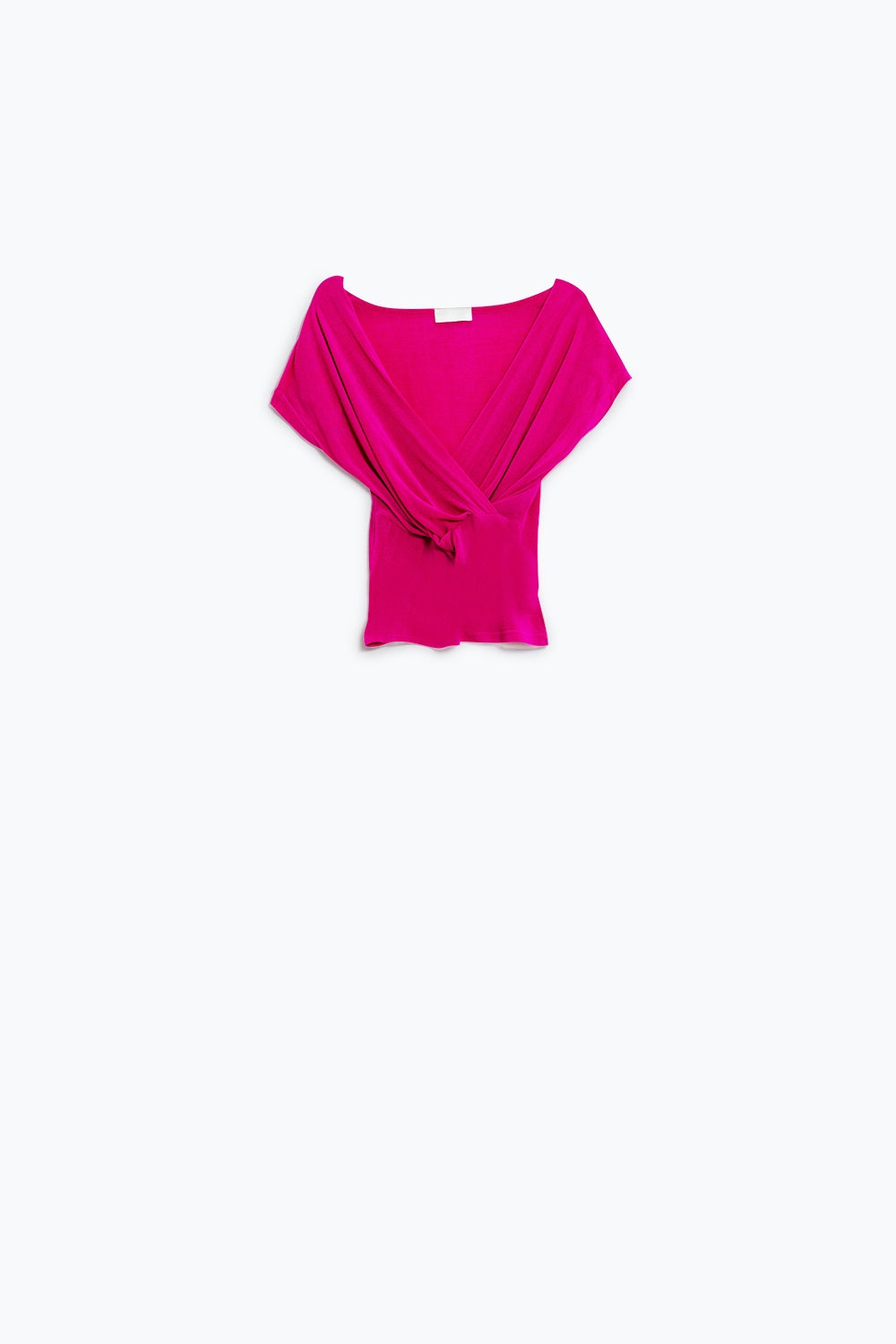 V-neck crossed drapped fitted top with cap sleeves in Fuchsia Q2 Tops BoutiqueLua