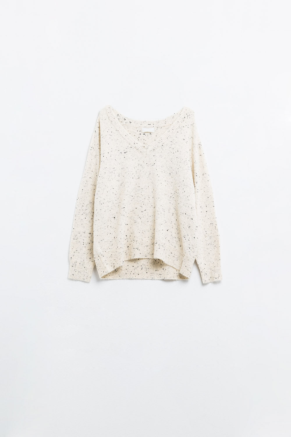 V-neck wide fit Speckled Sweater in Cream