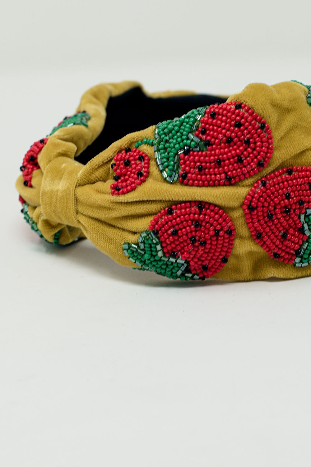 Velvet headband with strawberry-shaped bead embellishments Q2 Headbands BoutiqueLua