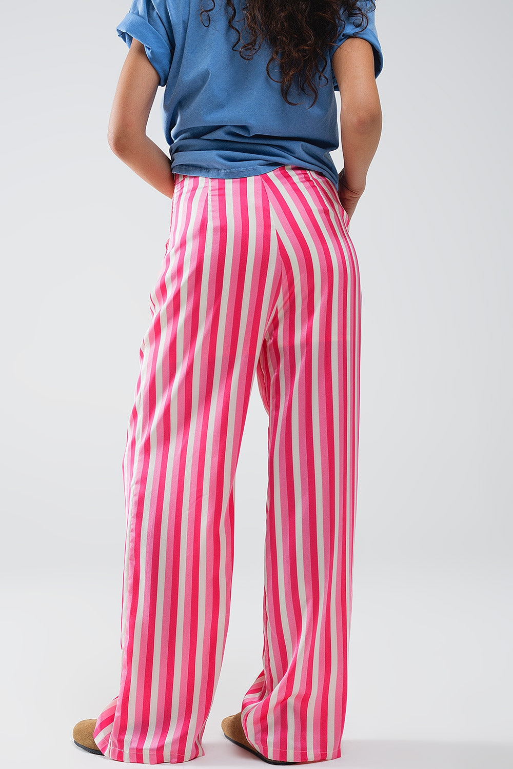 Vertical Striped Straight Leg satin Pants in Pink Q2 Pants BoutiqueLua