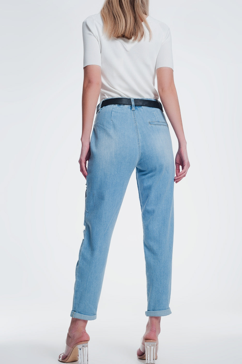 vintage ripped straight jeans with studs and chains Q2 Jeans BoutiqueLua