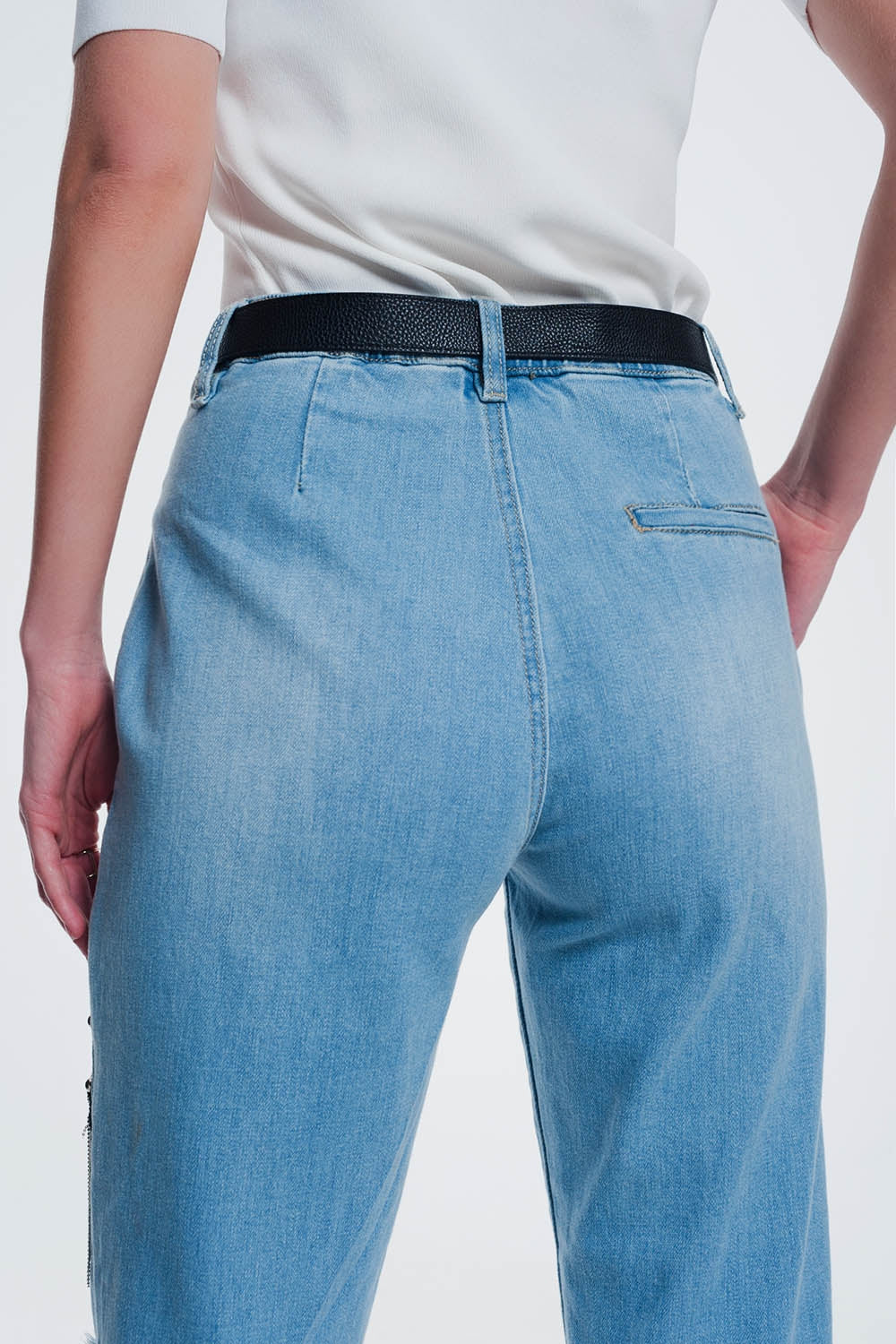 vintage ripped straight jeans with studs and chains Q2 Jeans BoutiqueLua