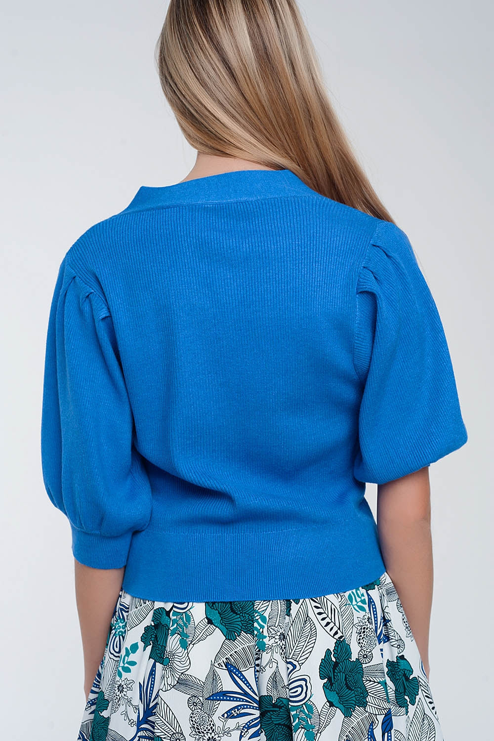 Volume sleeve cardigan in blue Q2 Sweaters BoutiqueLua