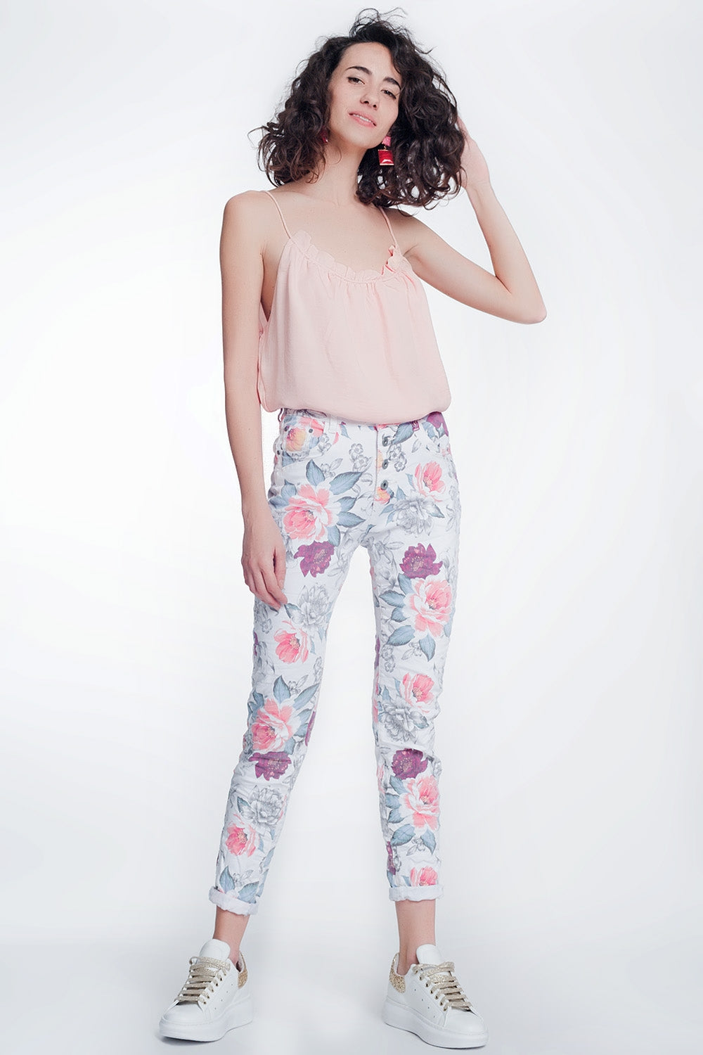 White boyfriend jeans with floral print Q2 Jeans BoutiqueLua