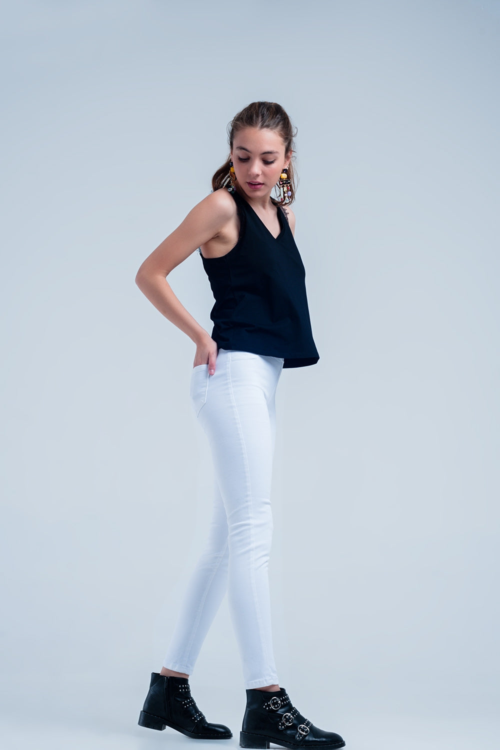 White Jeggings with back pockets Q2 Pants BoutiqueLua