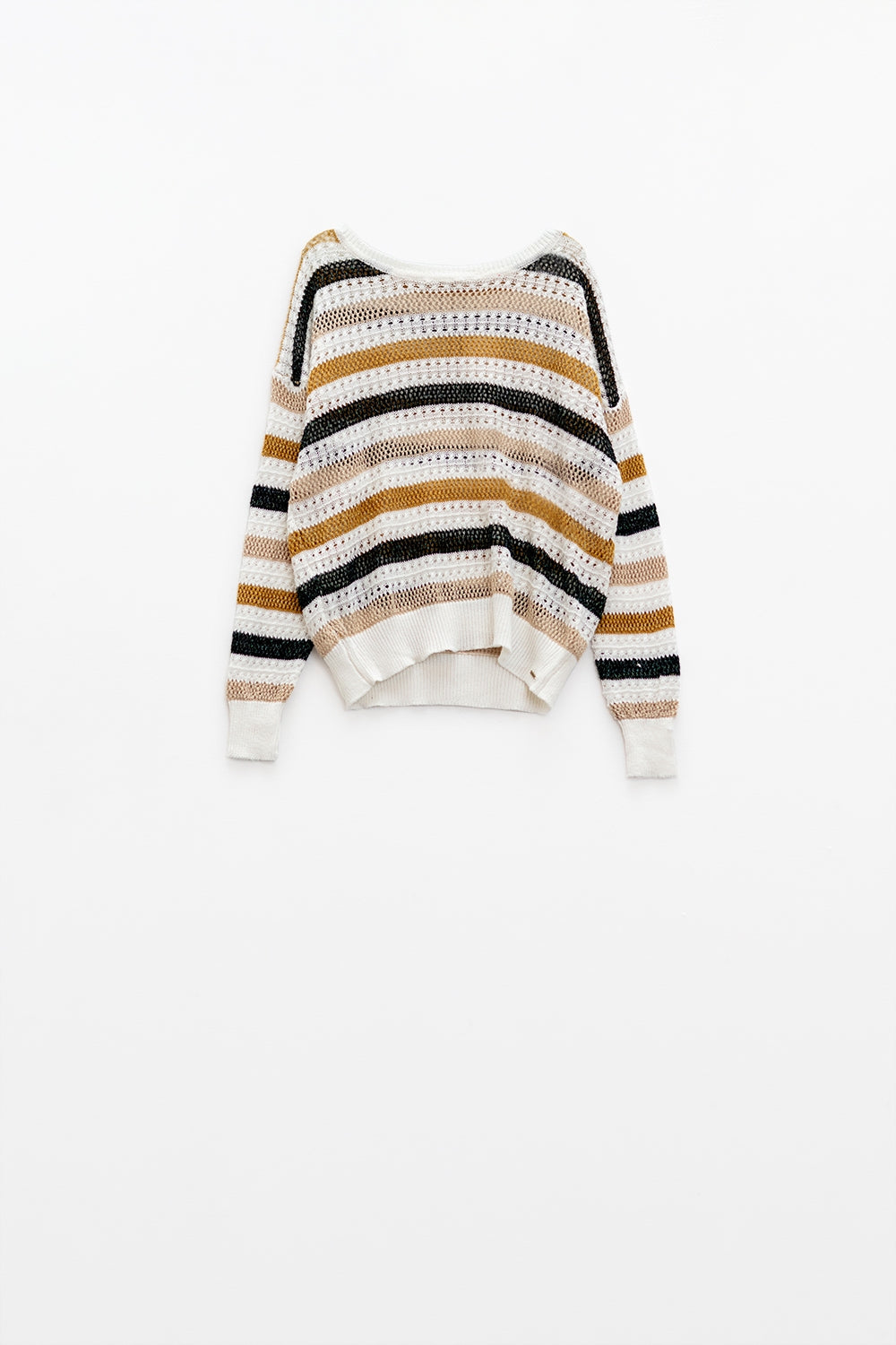 White knit sweater with multicolored stripes Q2 Sweaters BoutiqueLua