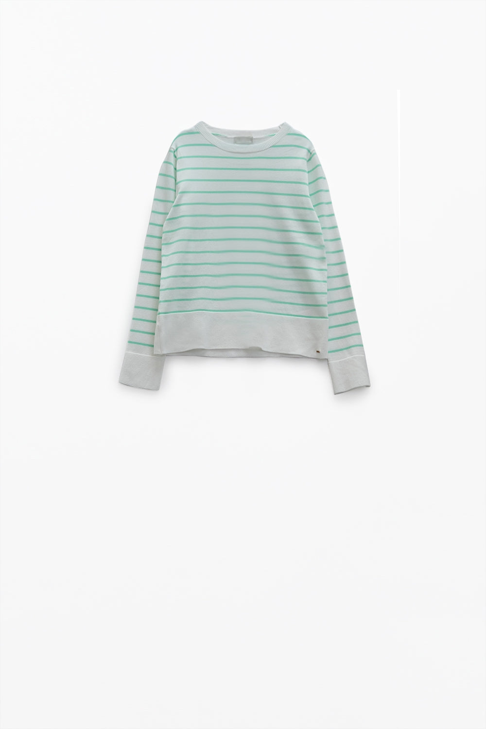 White long sleeves sweater with light green stripes Q2 Sweaters BoutiqueLua