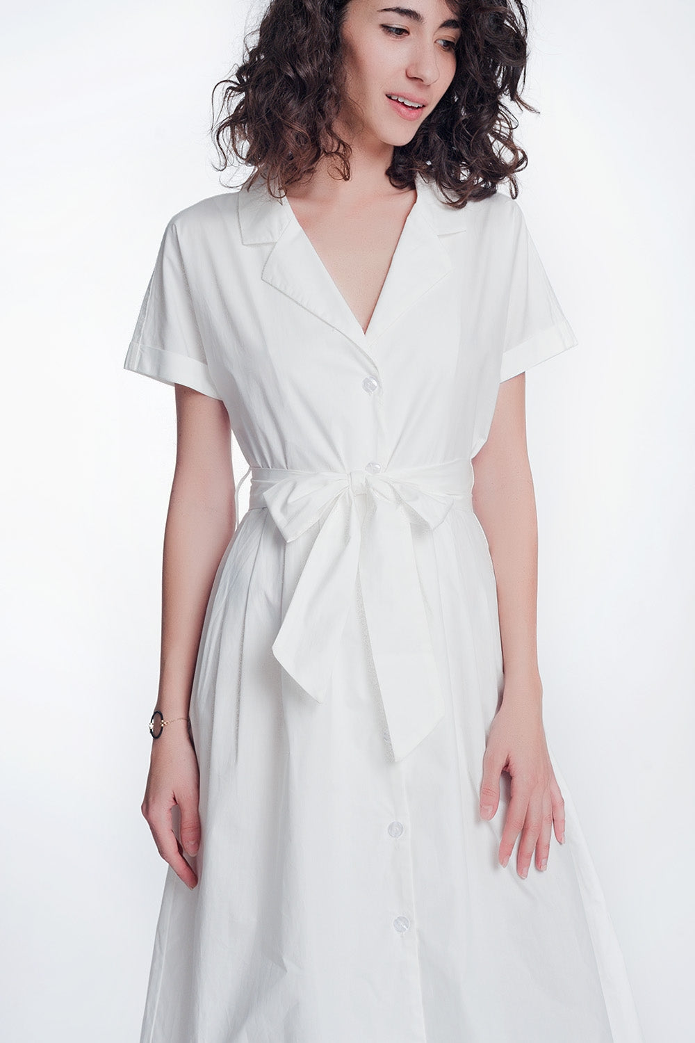 White poplin shirt dress with belt and short sleeve Q2 Dresses BoutiqueLua