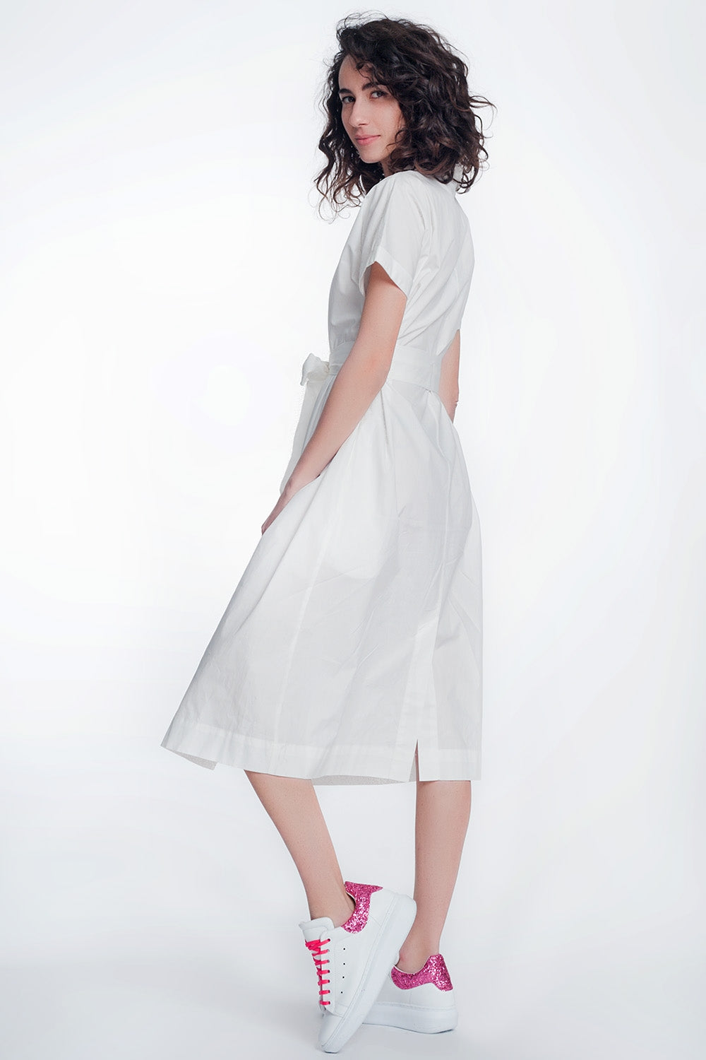 White poplin shirt dress with belt and short sleeve Q2 Dresses BoutiqueLua