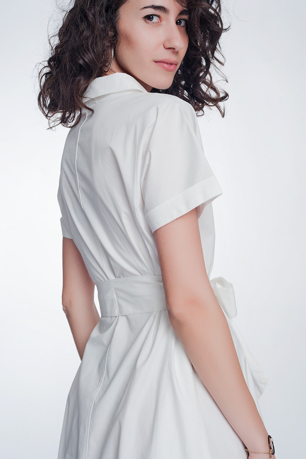 White poplin shirt dress with belt and short sleeve Q2 Dresses BoutiqueLua