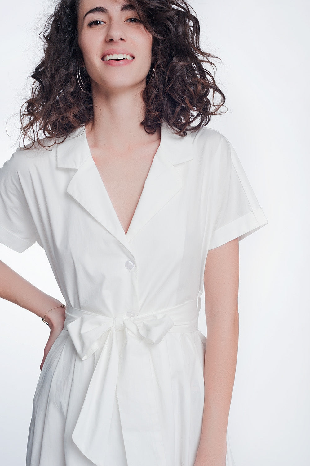 White poplin shirt dress with belt and short sleeve Q2 Dresses BoutiqueLua