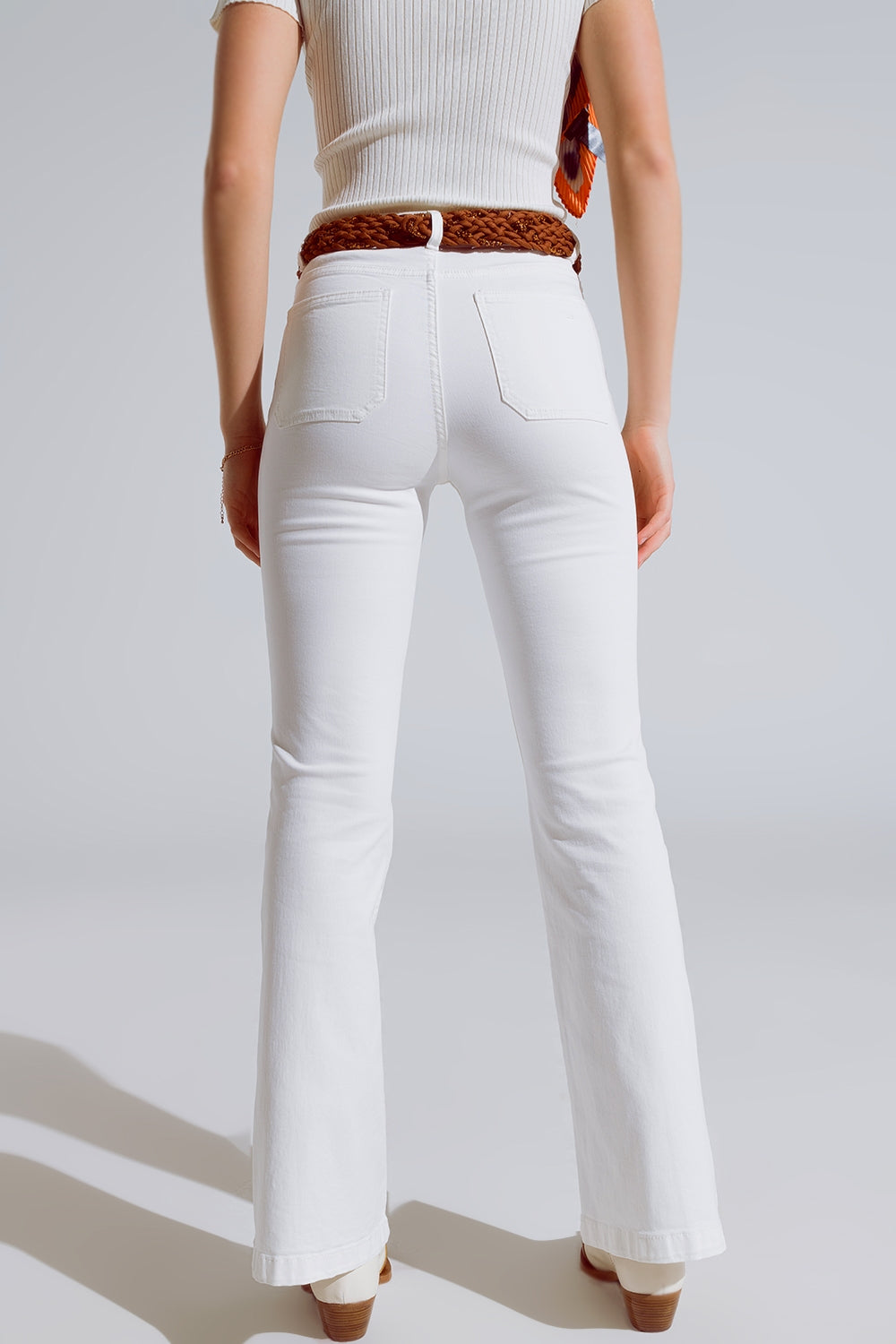 White Skinny Flared Jeans With Front Pocket Detail Q2 Jeans BoutiqueLua