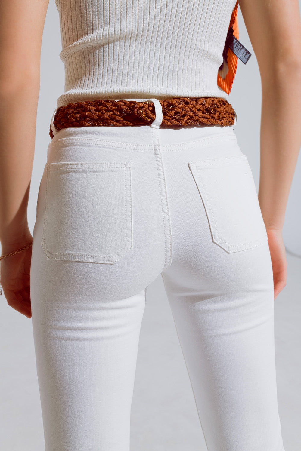 White Skinny Flared Jeans With Front Pocket Detail Q2 Jeans BoutiqueLua